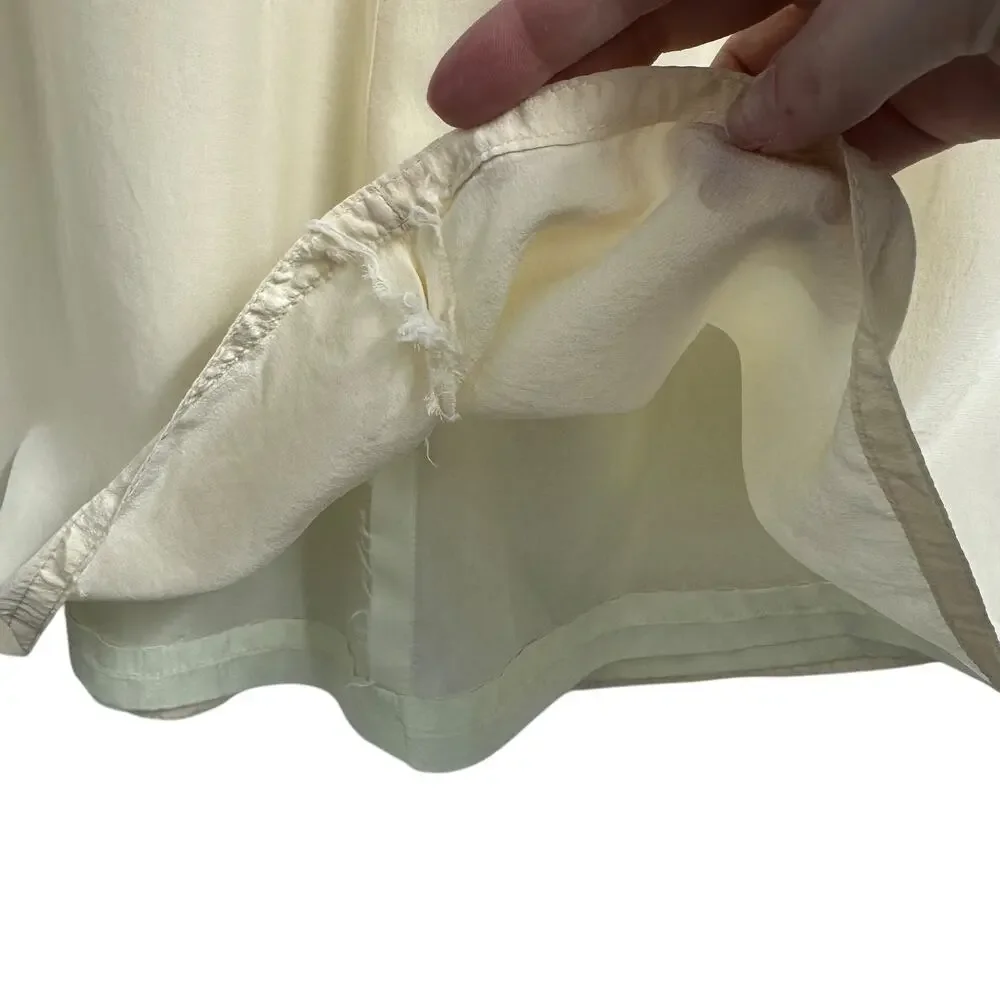 Vintage 100% Silk‎ Skirt Size 8 Cream Ivory Elastic Waist A-Line Midi Fiorenza
